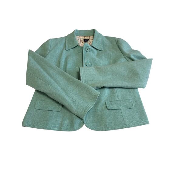 Gap 2 Piece Pastel Wool Suit Size 8 Medium Teal Office School Suit Ruffle - Picture 4 of 10